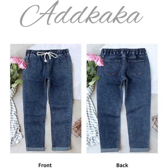 Womens Stretch Denim Jeans Elastic Waist Drawstring Casual Joggers Size XL - Picture 2 of 4
